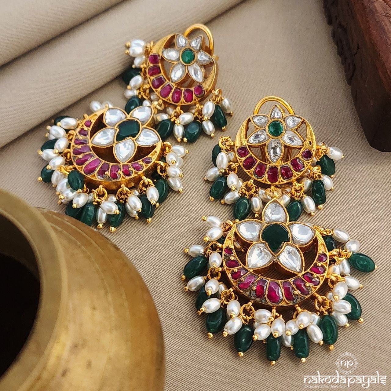 Half Moon Kundan Earrings (Ge9001)