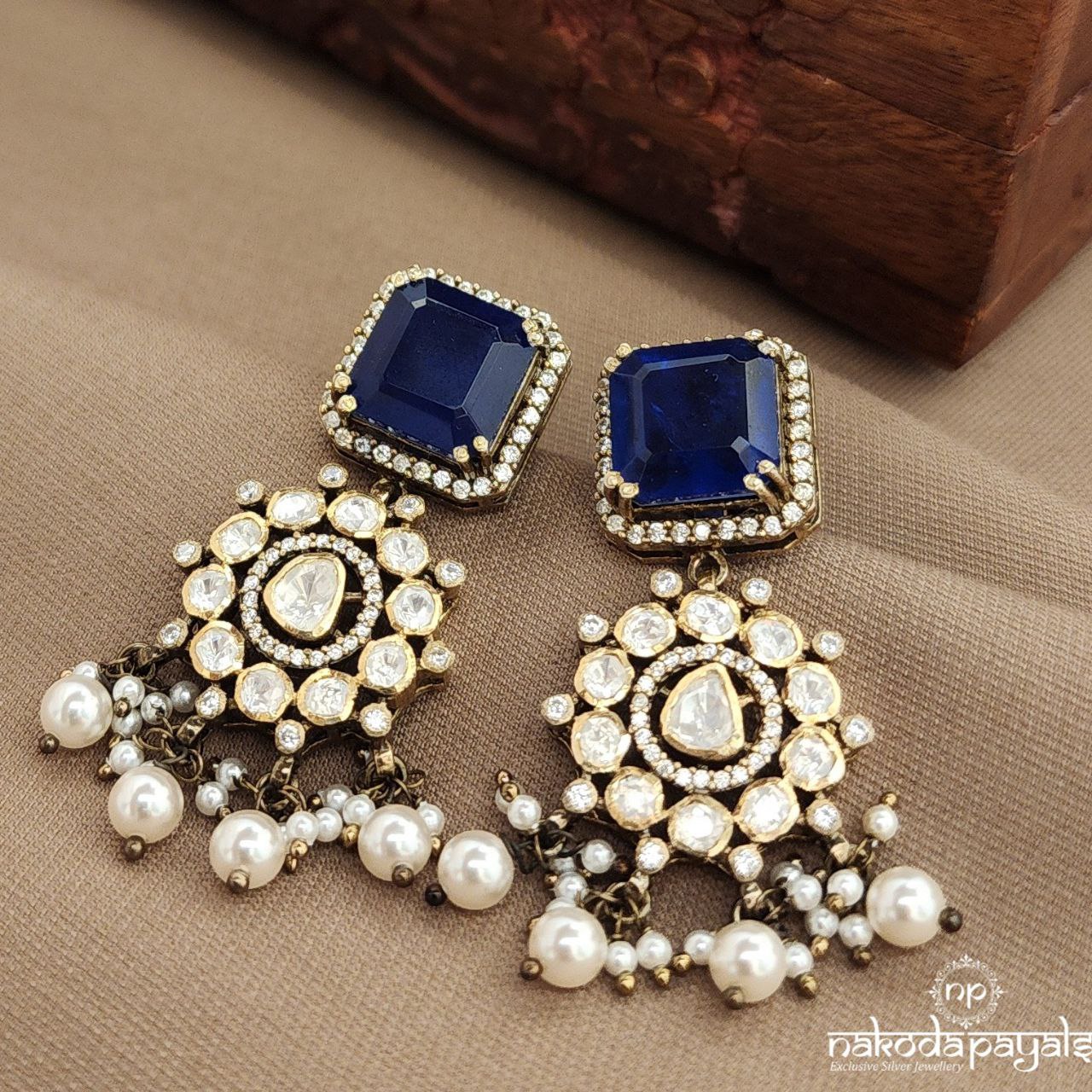 Blue Squarish Earrings (Ge10162)