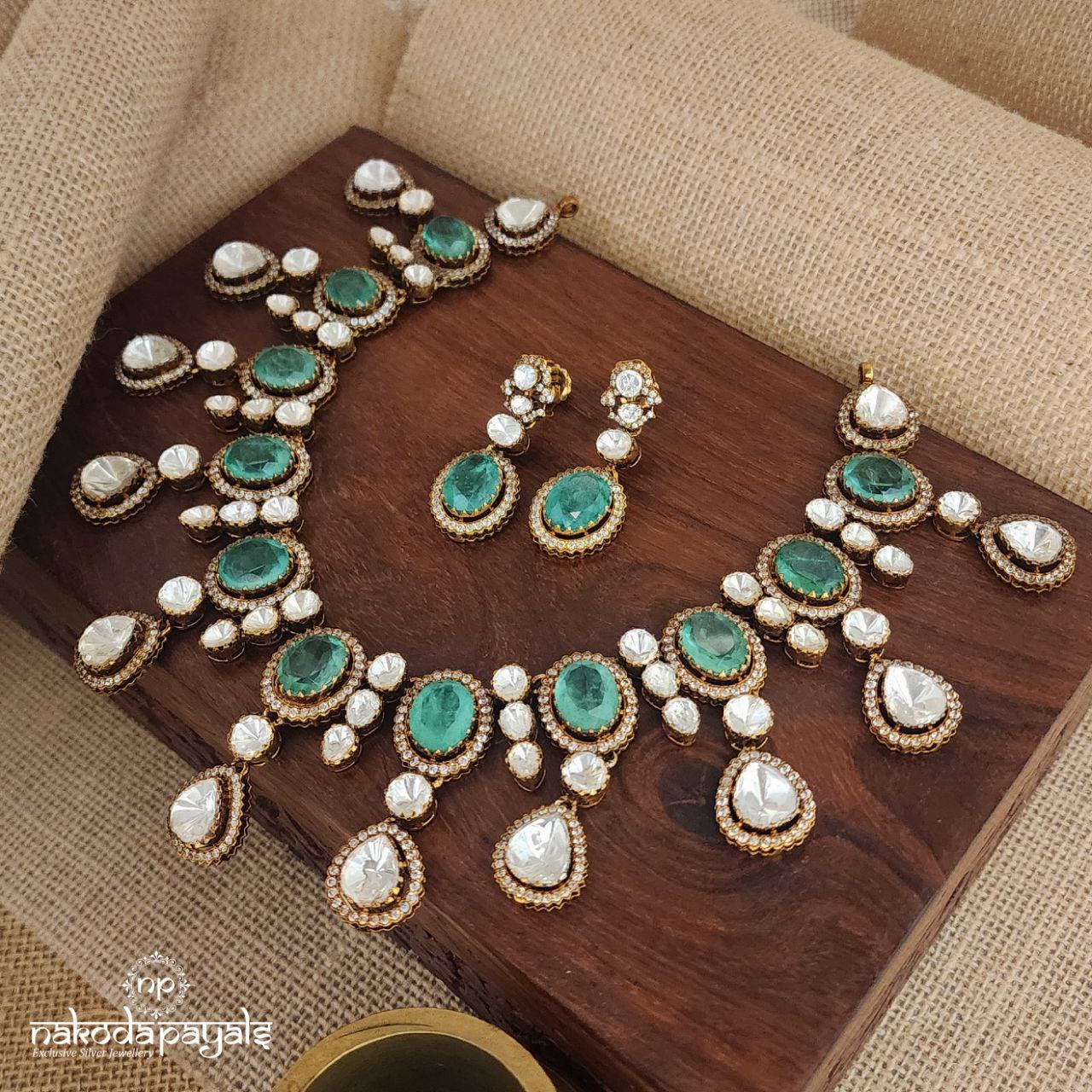 Green Moissanite Neckpiece With Earrings (Gn8463)