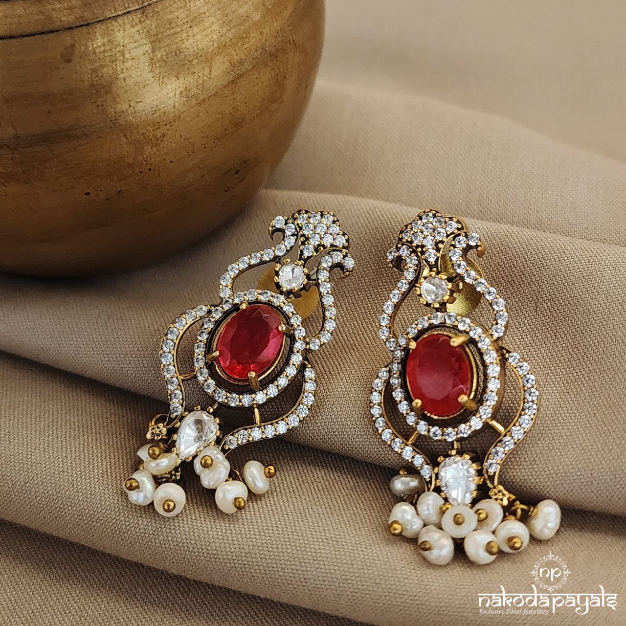 Red Pearly Moissanite Earrings (Ge8674)