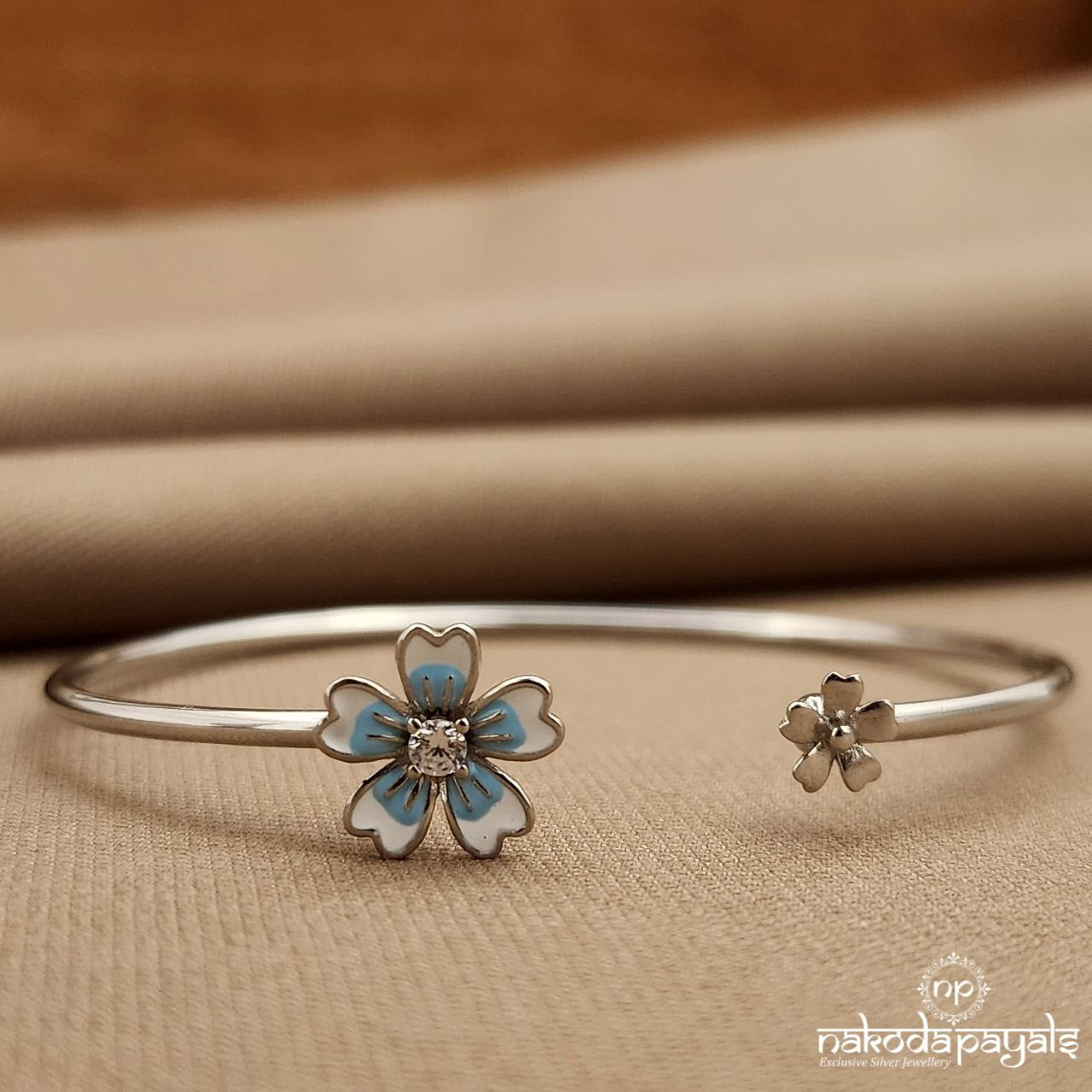 Blue Floral Adjustable Kada (St3856)