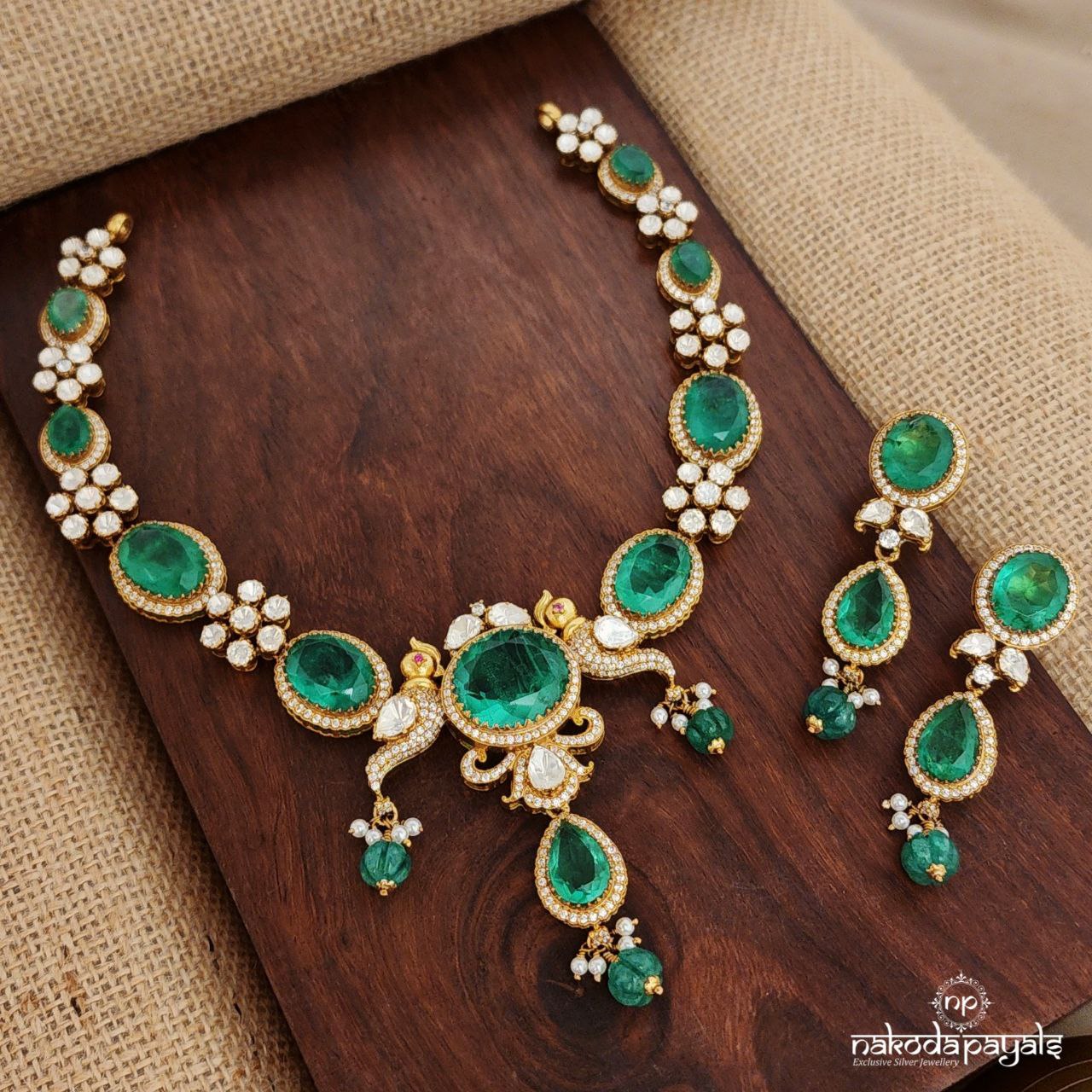 Twin Peacock Neckpiece With Earrings (Gn9029)