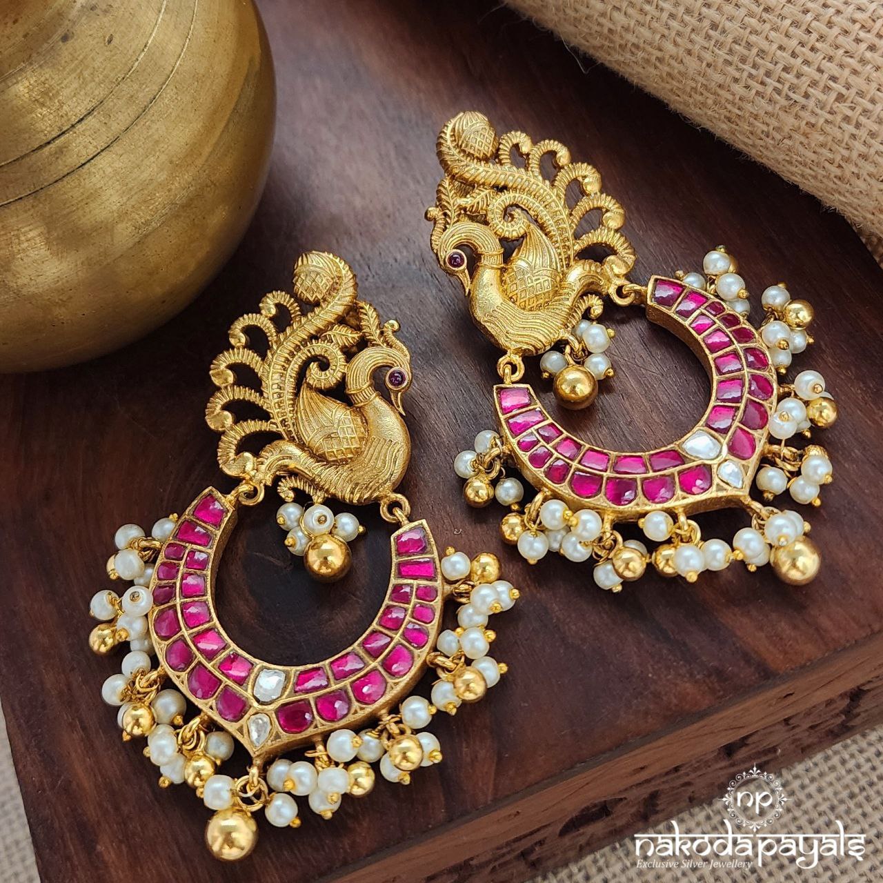 Peacock Charm Kundan Chandbali (Ge8875)