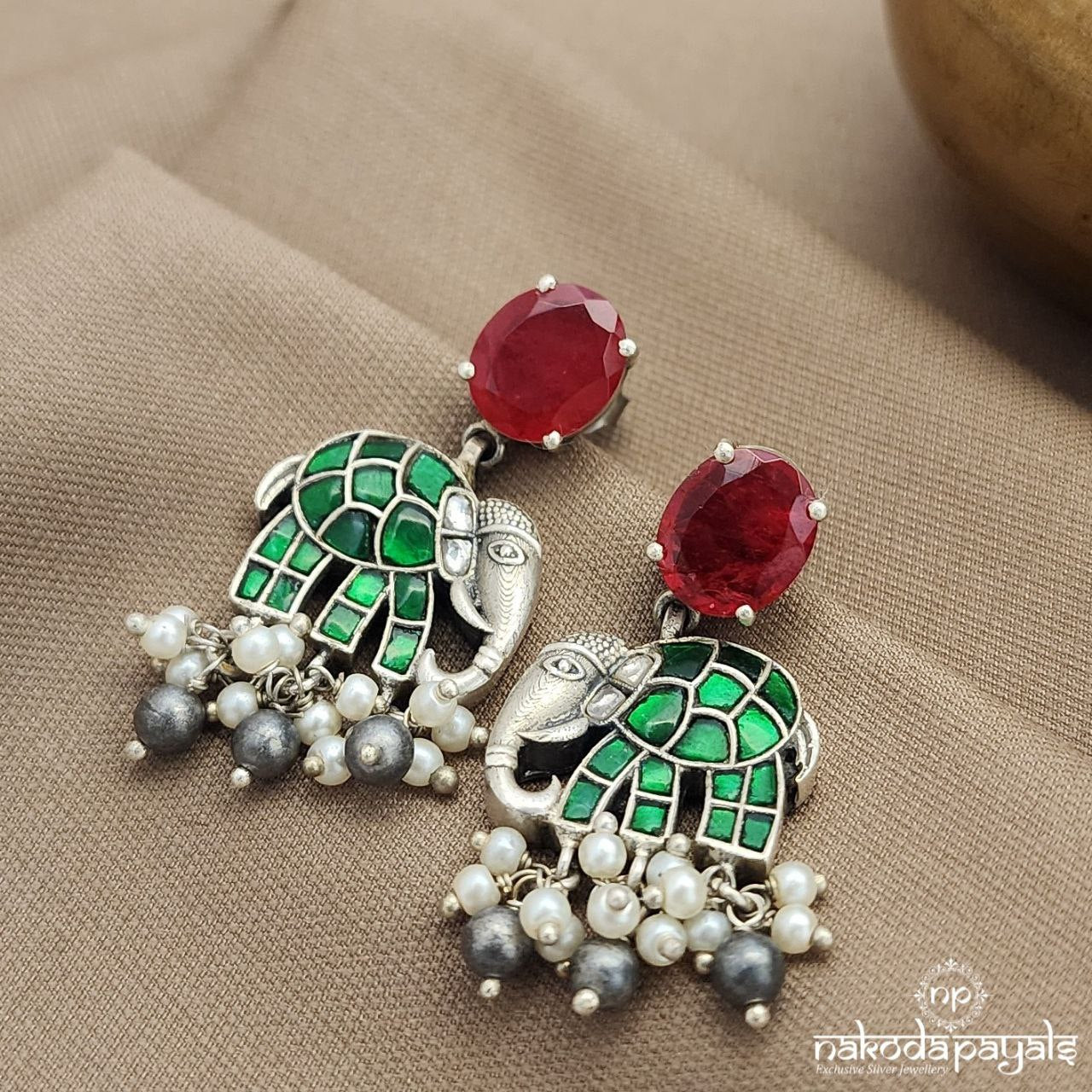 Green Elephant Kundan Earrings (C3762)