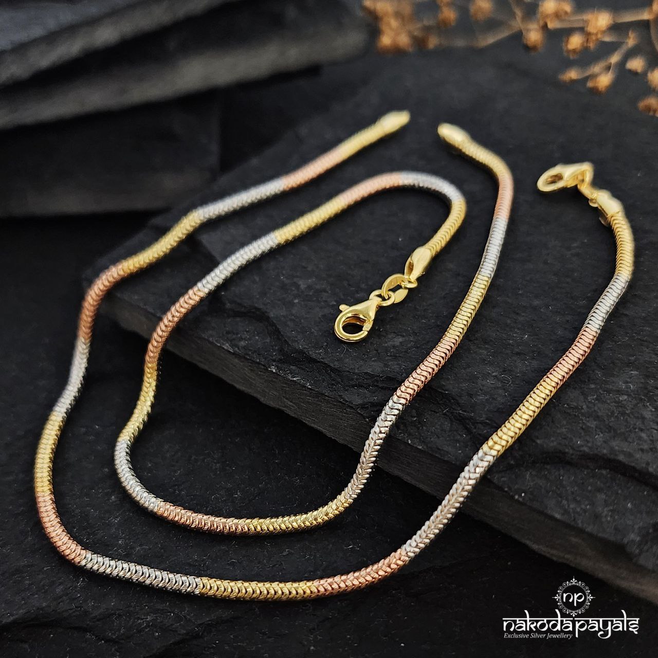Snake Chain TrioColor Anklets (A6143)