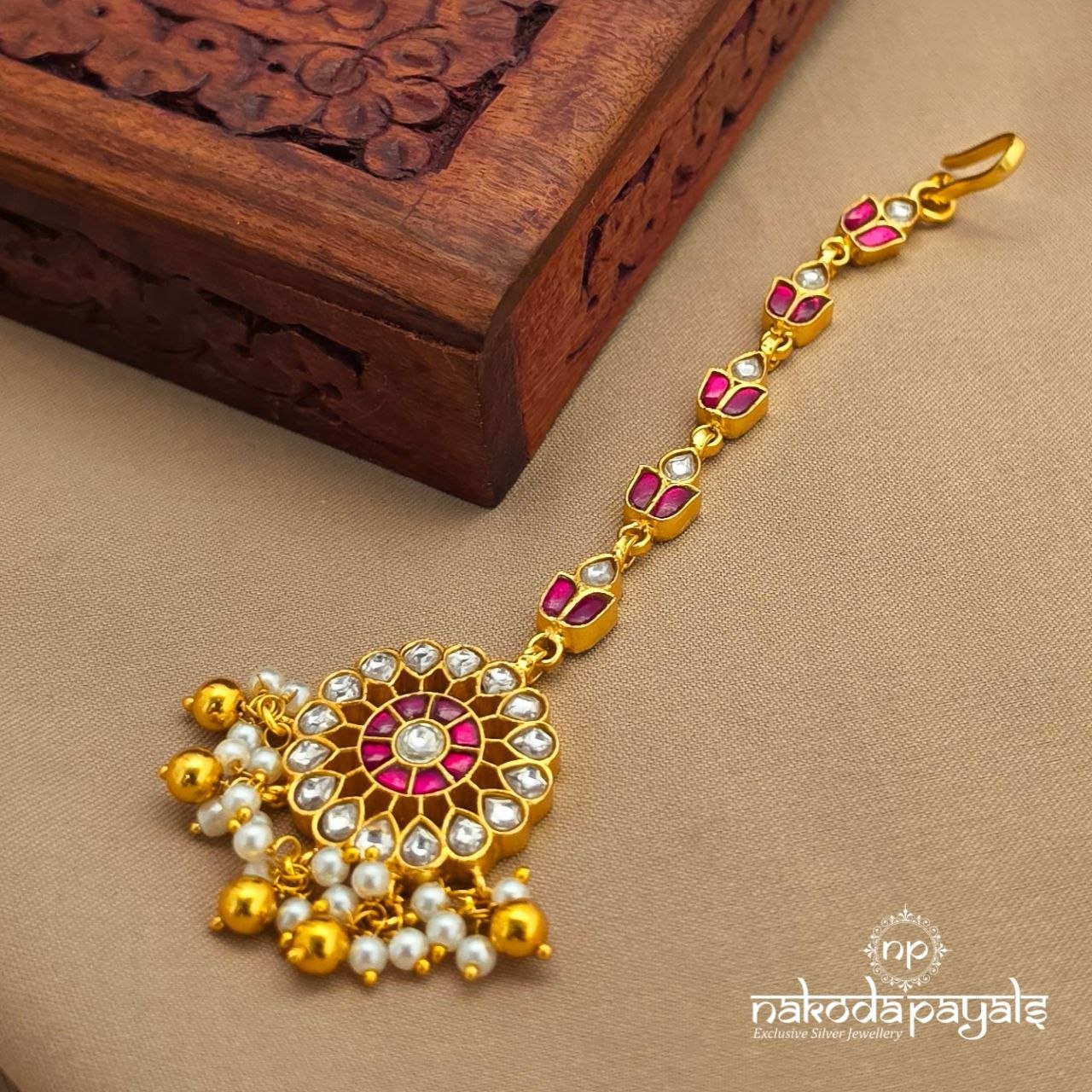 White Kundan Pearl Maang Tika (Gm1223)