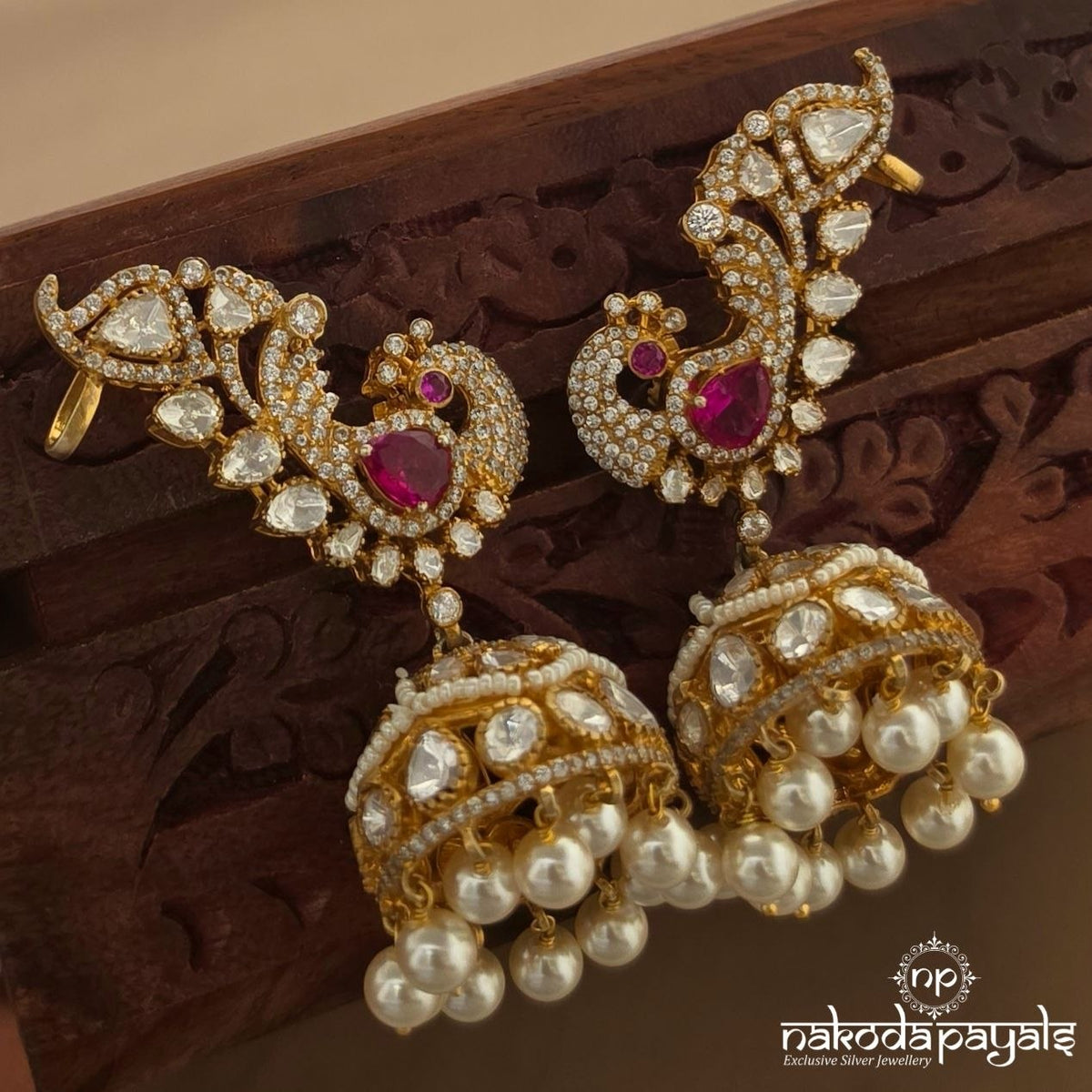 Ruby Peacock Earcuff Jhumka (Ge11511)