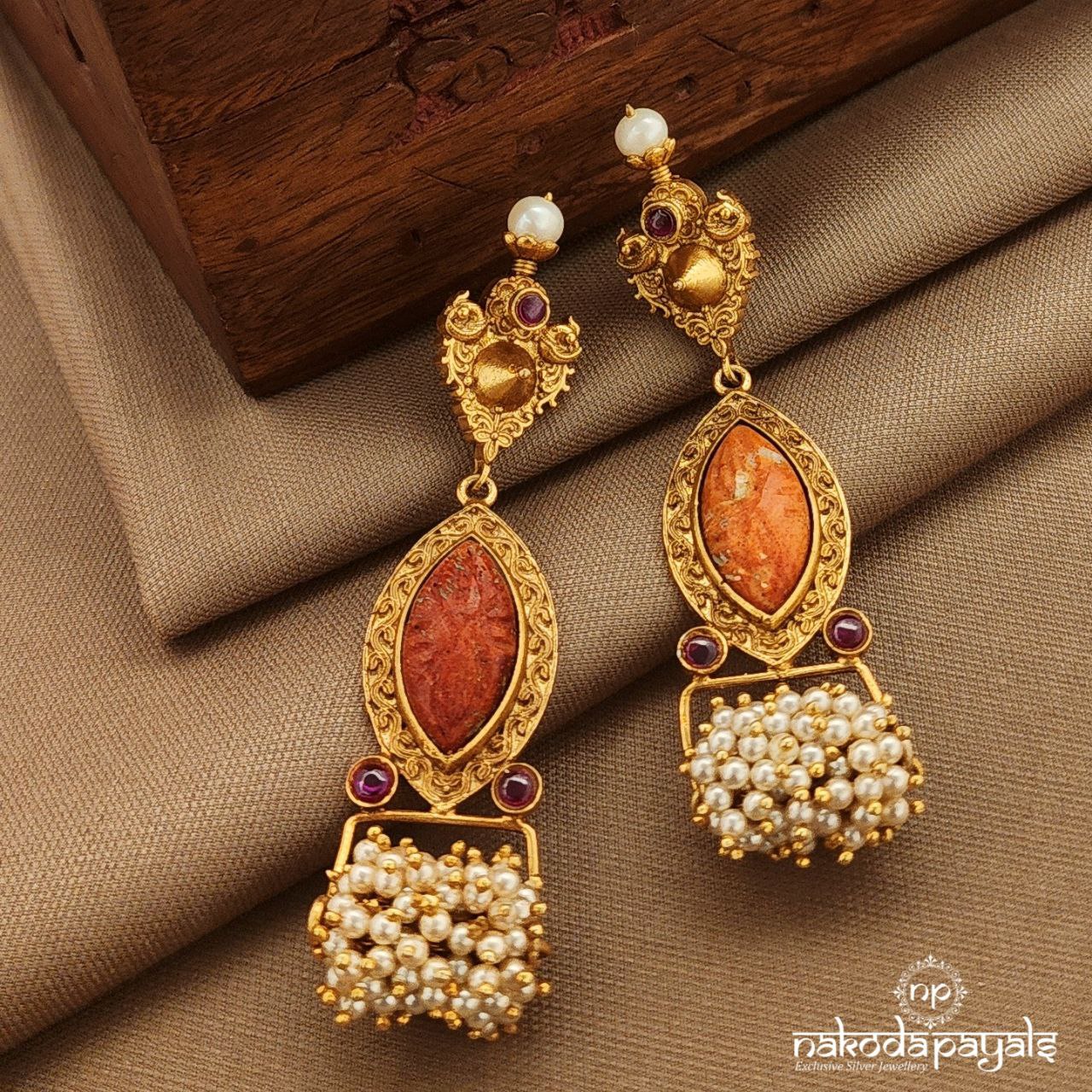 Sunset Coral Pearled Earrings (Ge10278)