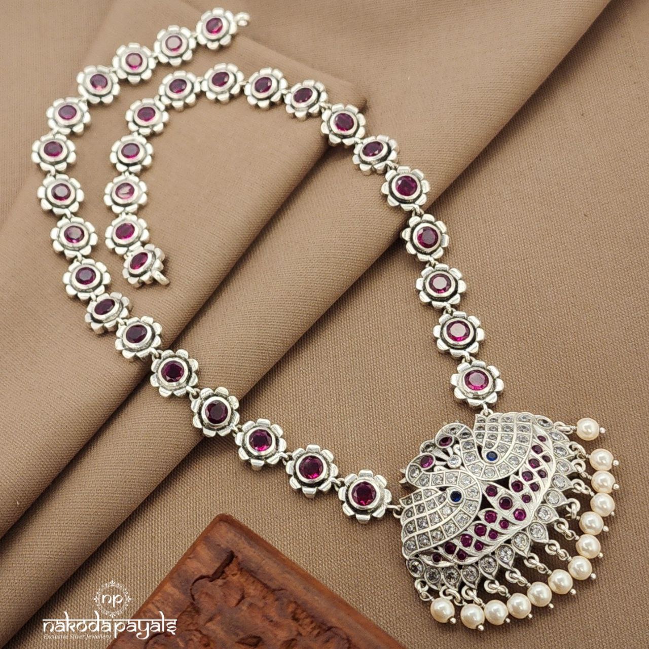 Floral Pink Peacock Neckpiece (N11473)