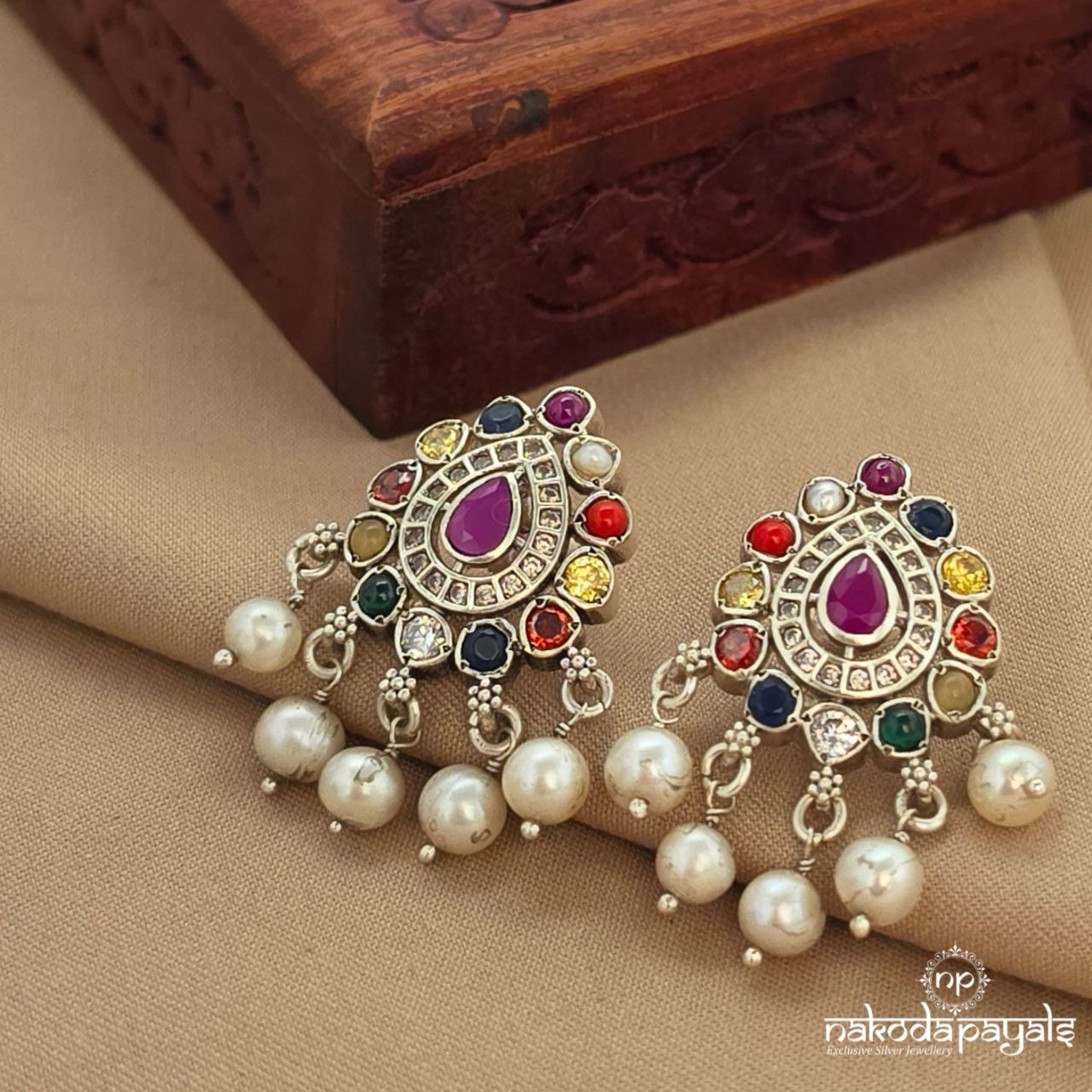 Pink Drop Navarathna Studs (S9749)
