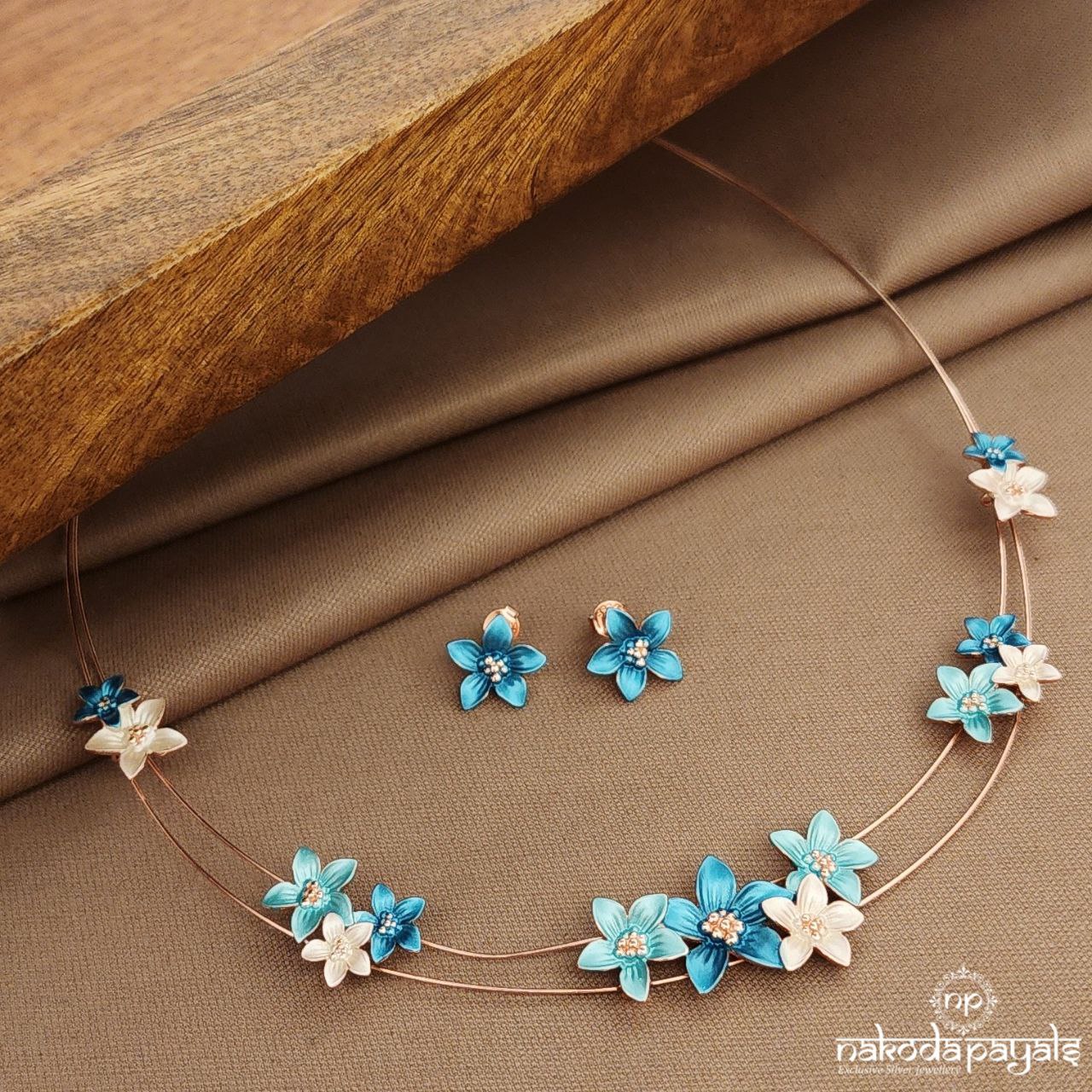 Rose Gold Colorful Neckpiece With Earrings (St3838)