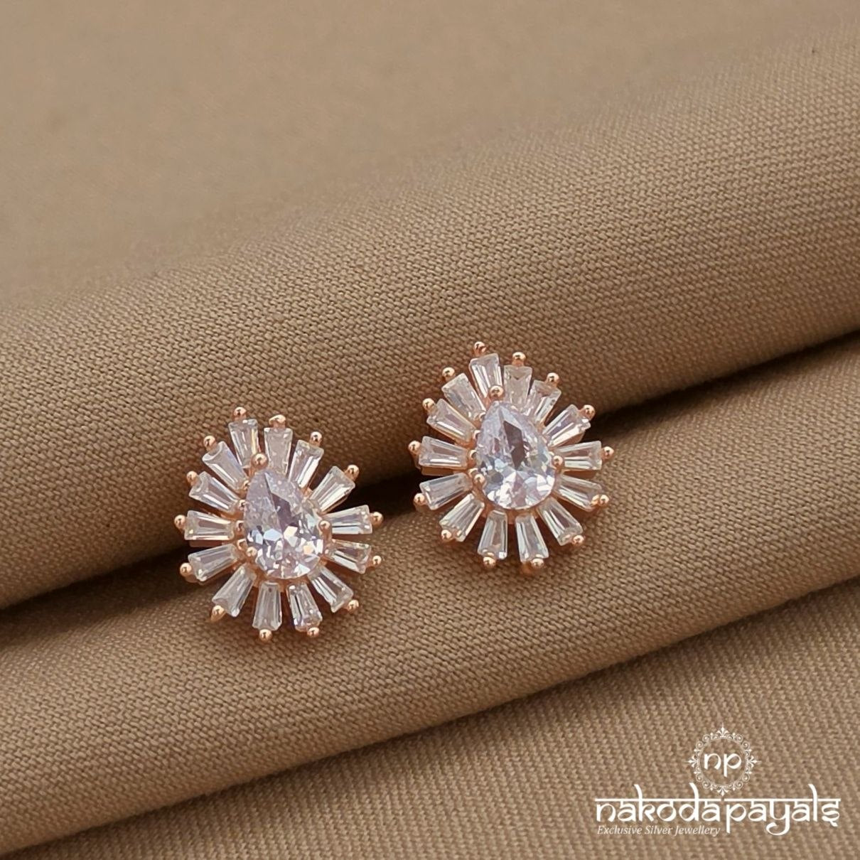 Diamond White Drop Rose Gold Earrings (St4002)