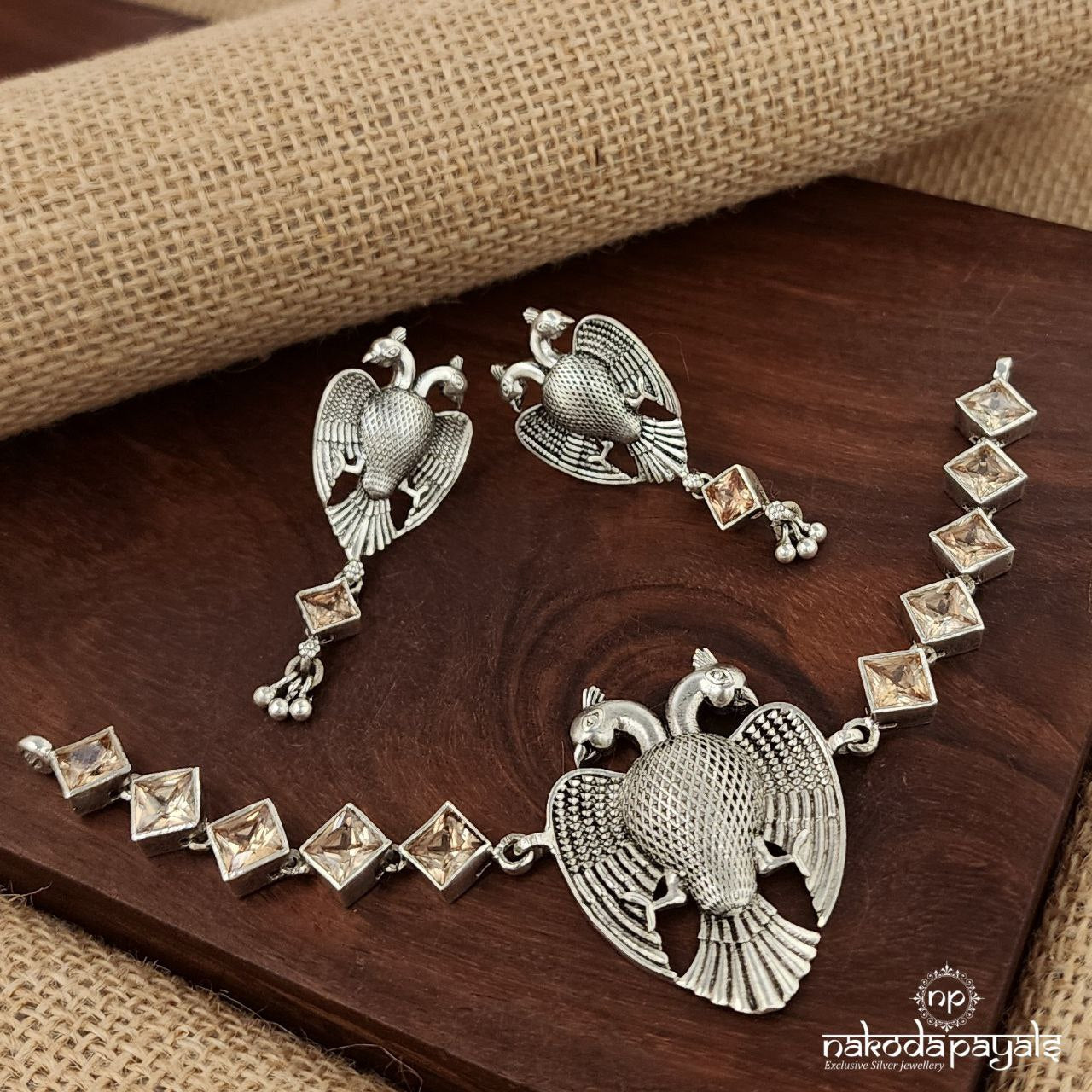 Yellow Gandaberunda Choker With Earrings(N10953)