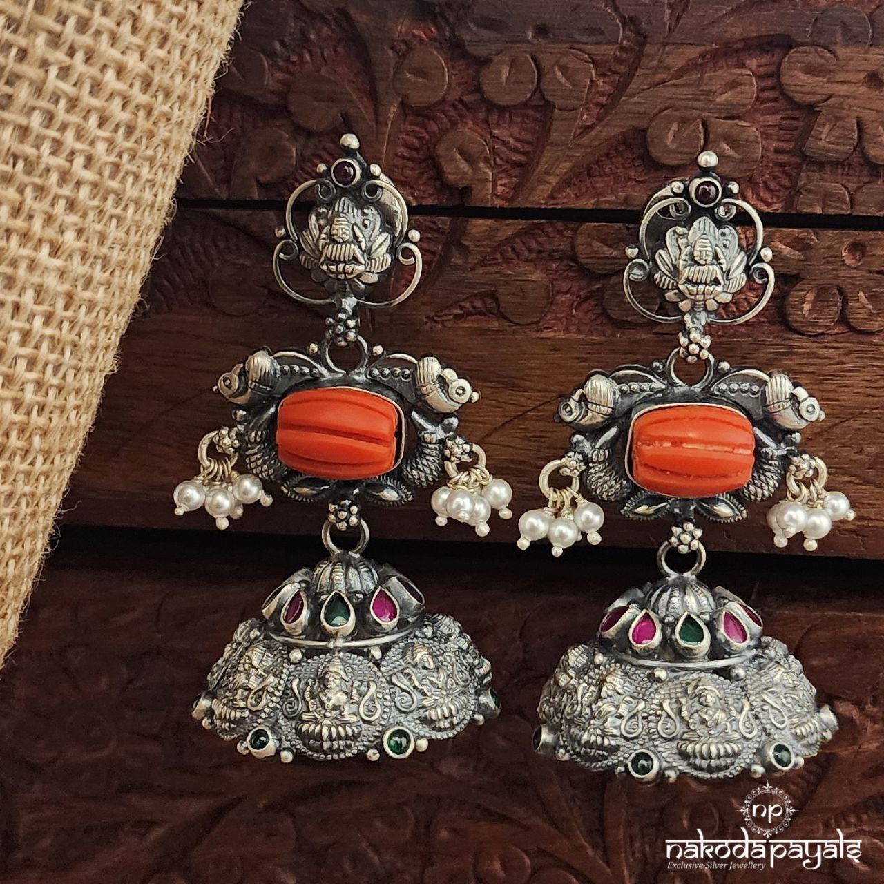 Pearled Drop Coral Jhumka (J1501)