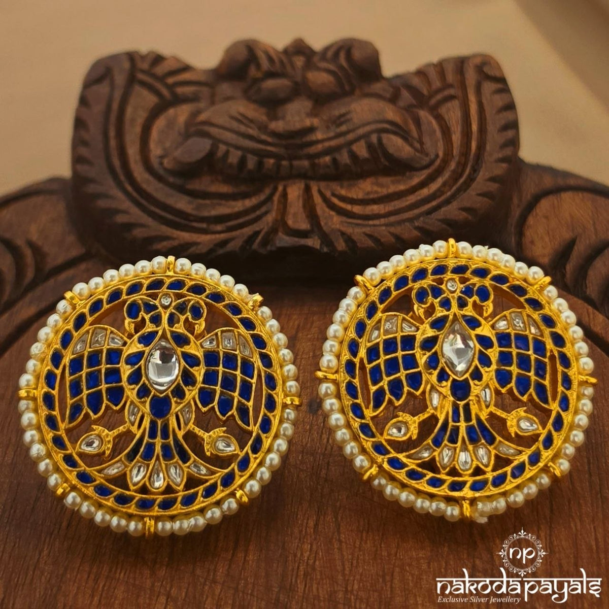 Blue Gandaberunda Kundan Studs (Ge11535)