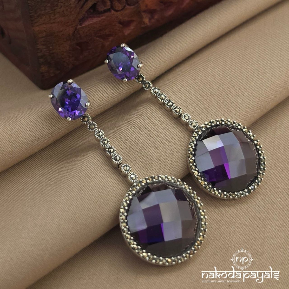 Marcasite Amethyst Earrings (St4166)