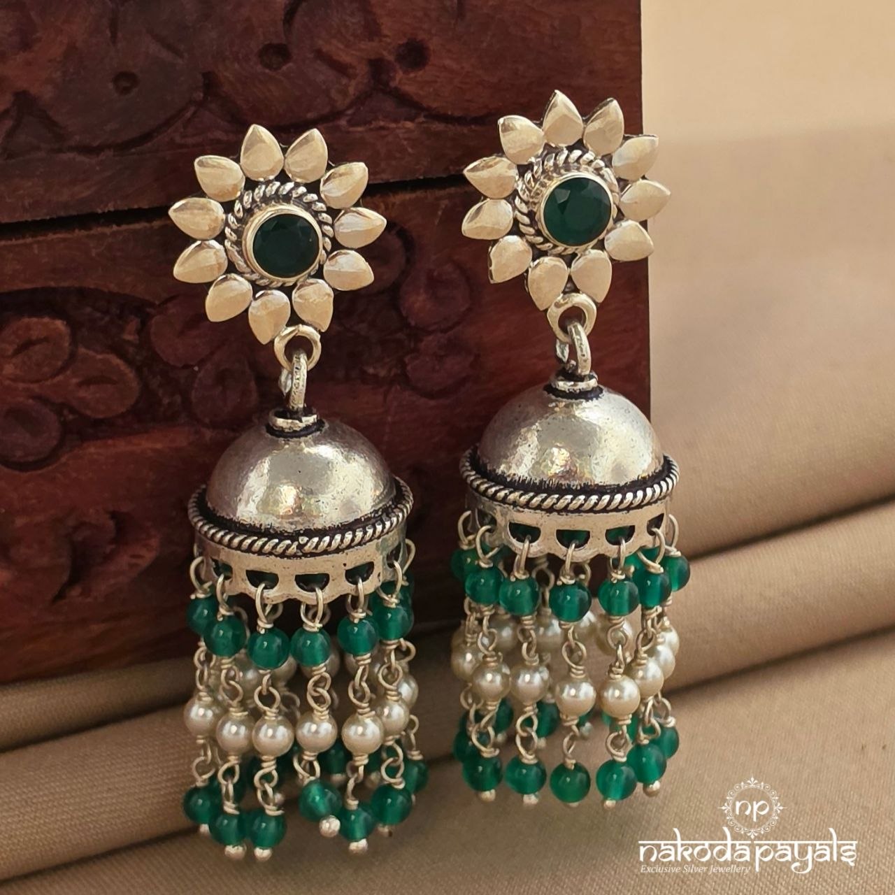 Green pearl Floral Jhumka (J1762)