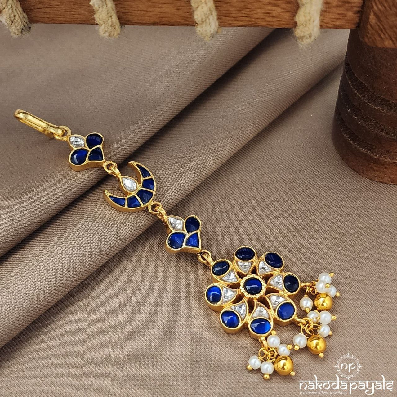 Gorgeous Emerald Blue Kundan Maang Tikka (Gm1064)