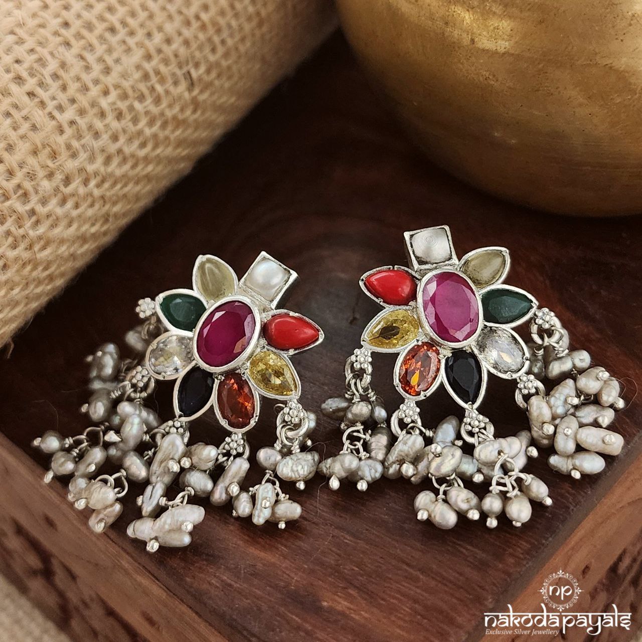 Oval Red Navaratna Studs (S3459)