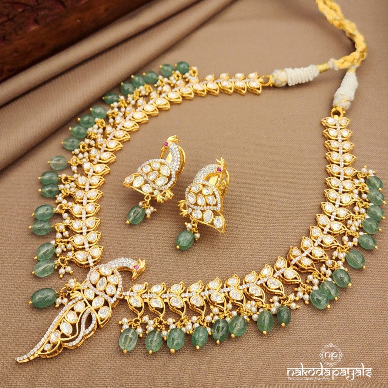 Peacock Moissanite Neckpiece With Earrings (Gn9957)