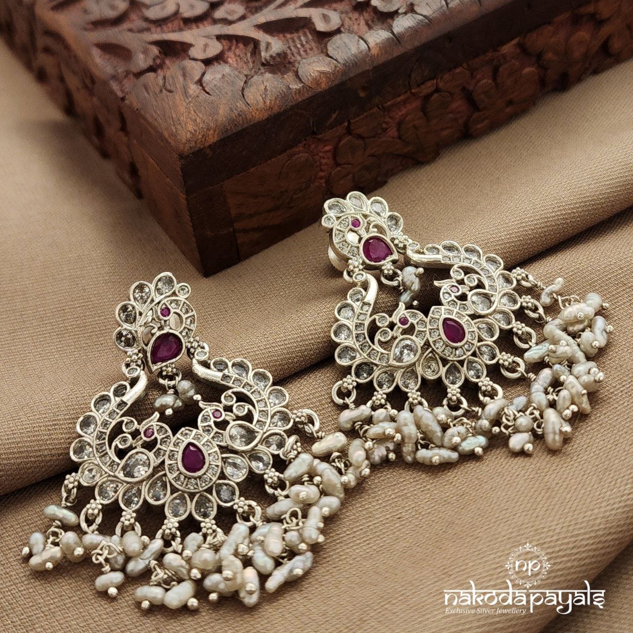 Peacock Pearled Drop Earrings (C3832)