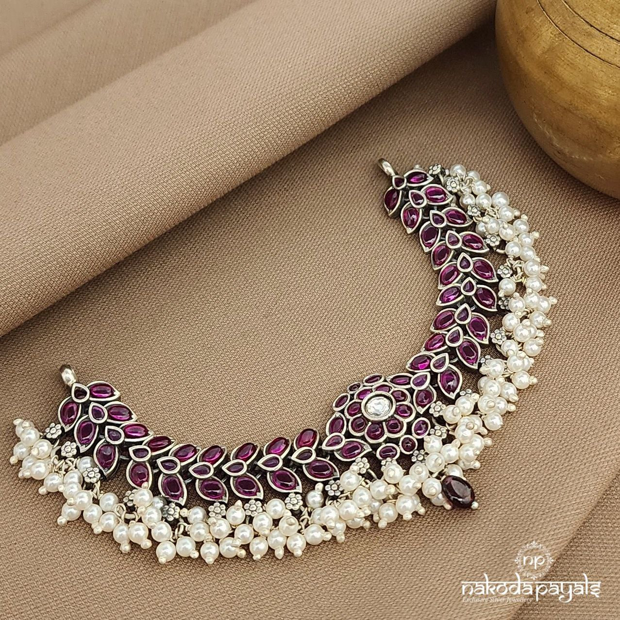 Pearled Drop Pink & White Choker (N11200)