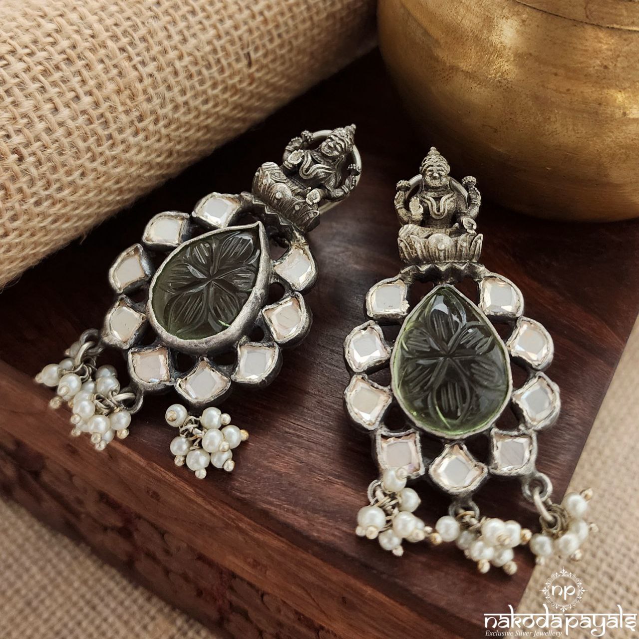 Blessing Lakshmi Green Drop Earrings (C3292)
