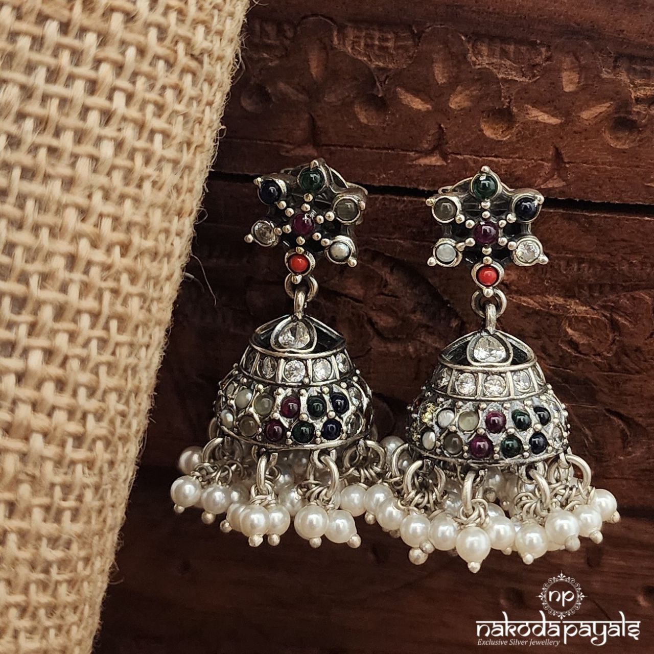 Navaratna Pearled Drop Jhumka (J1523)