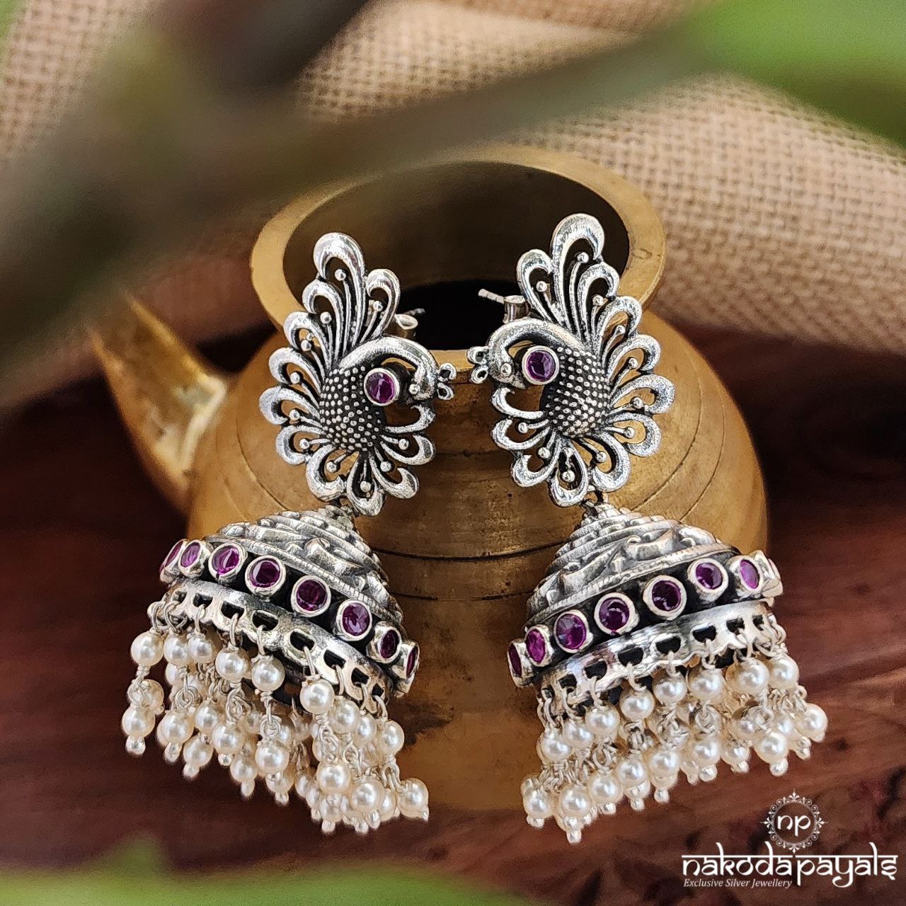 Peacock Ruby Pearled Jhumka (J8022)