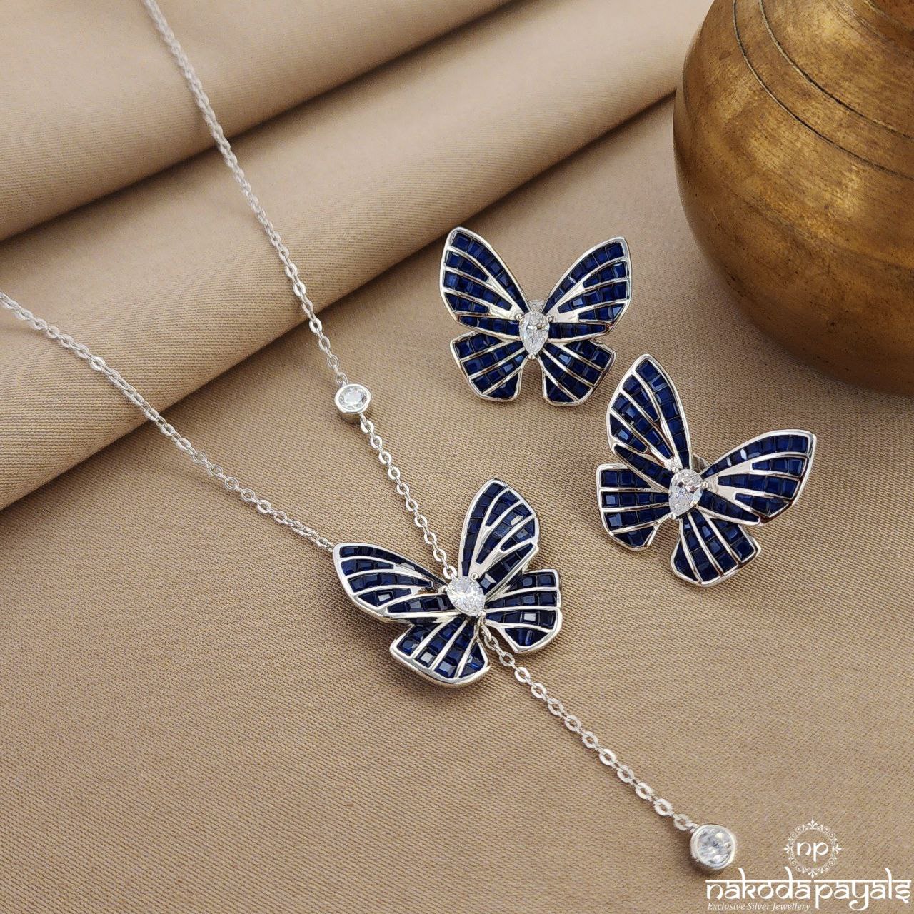 Blue White Drop Neckpiece With Earrings (St3456)