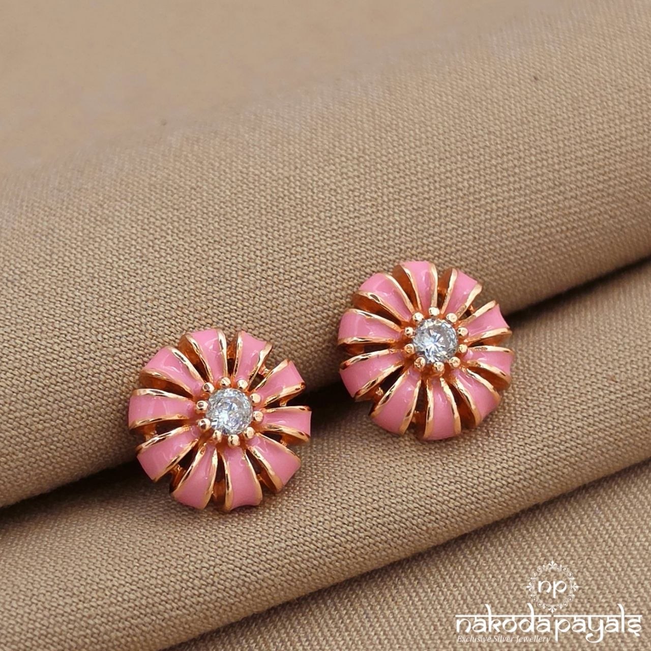 Pink Circular Gorgeous Floral Studs (St4088)