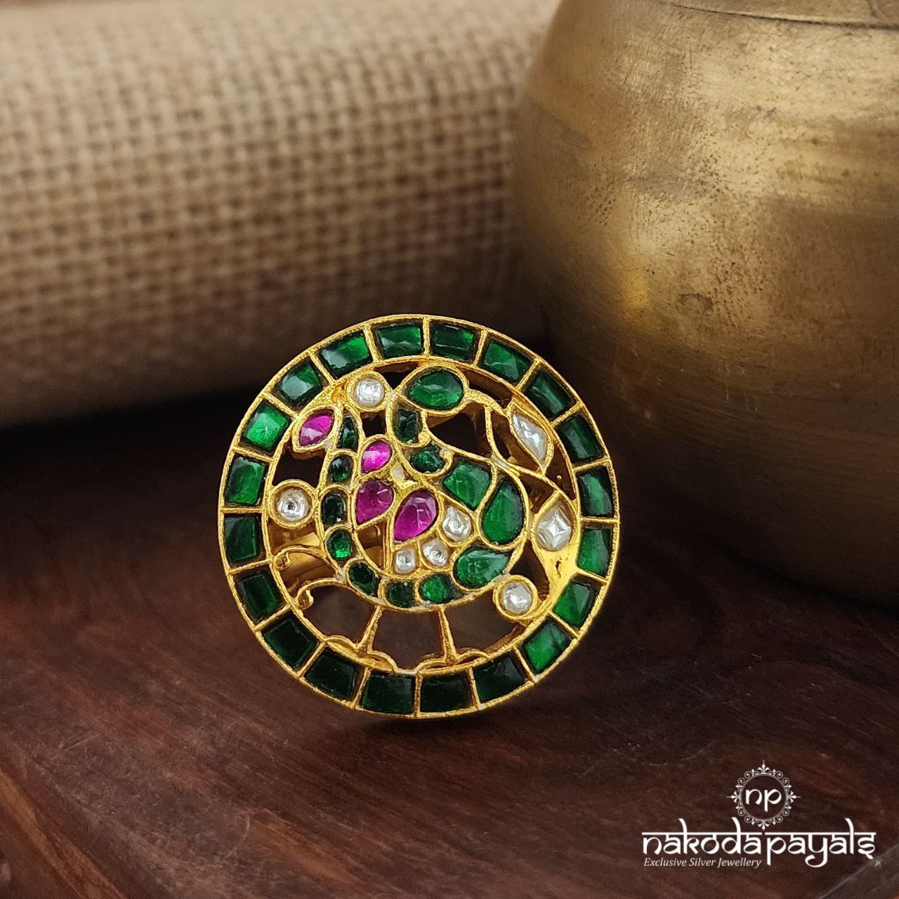 Peacock Kundan Finger Ring (F2598)