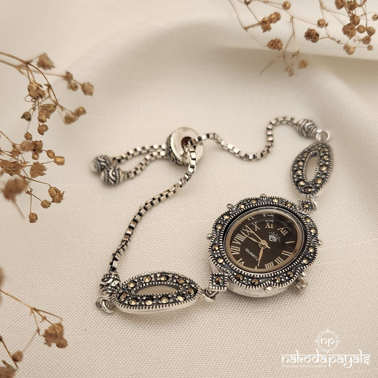 Black Dial Marcasite Watch (W0201)