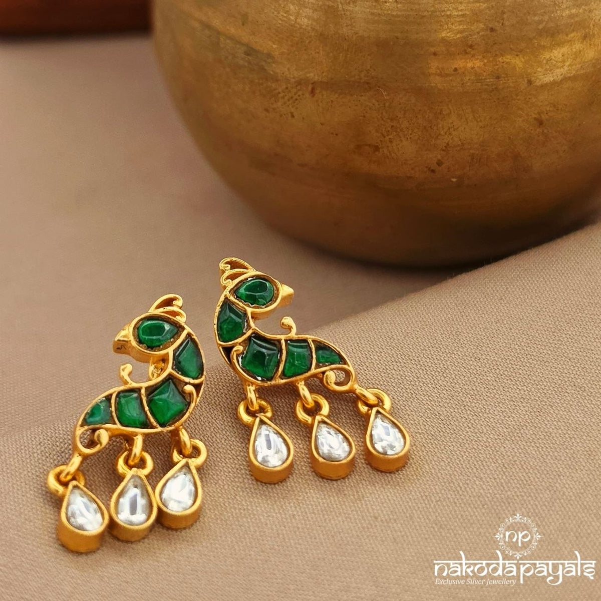 Green Kundan Birdy Studs (Ge11266)