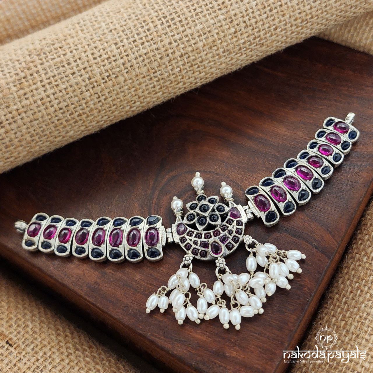 Half Moon Pearled Drop Choker (N10878)