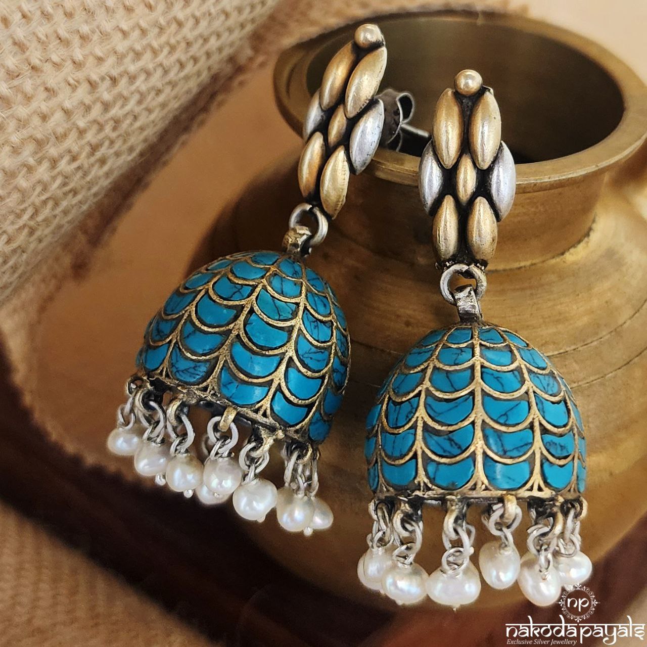 Dual Tone Turquoise Jhumka (J8107)