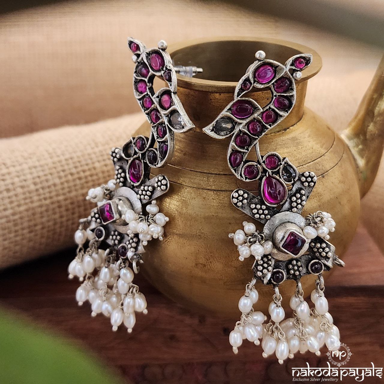 Kundan Peacock Pearled Earrings (C8220)