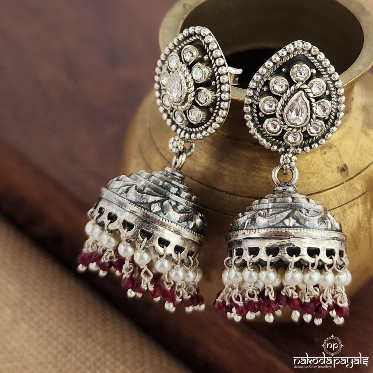 Floral White Grace Jhumka (J1170)