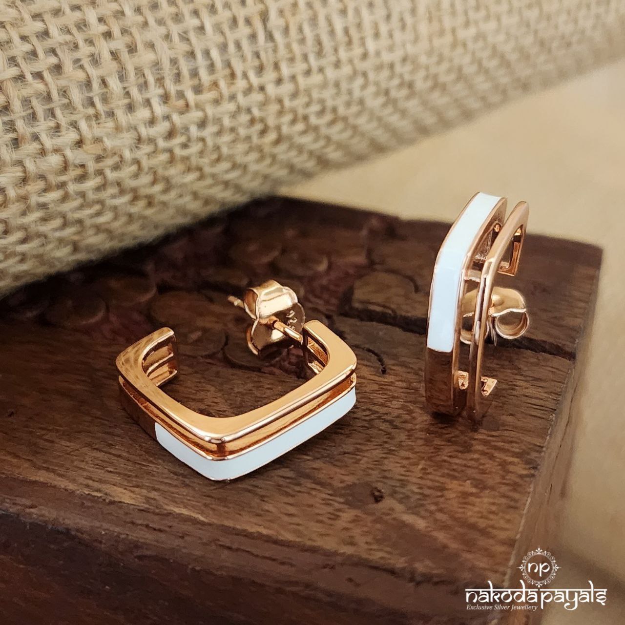 Squarish White Earrings (St3258)