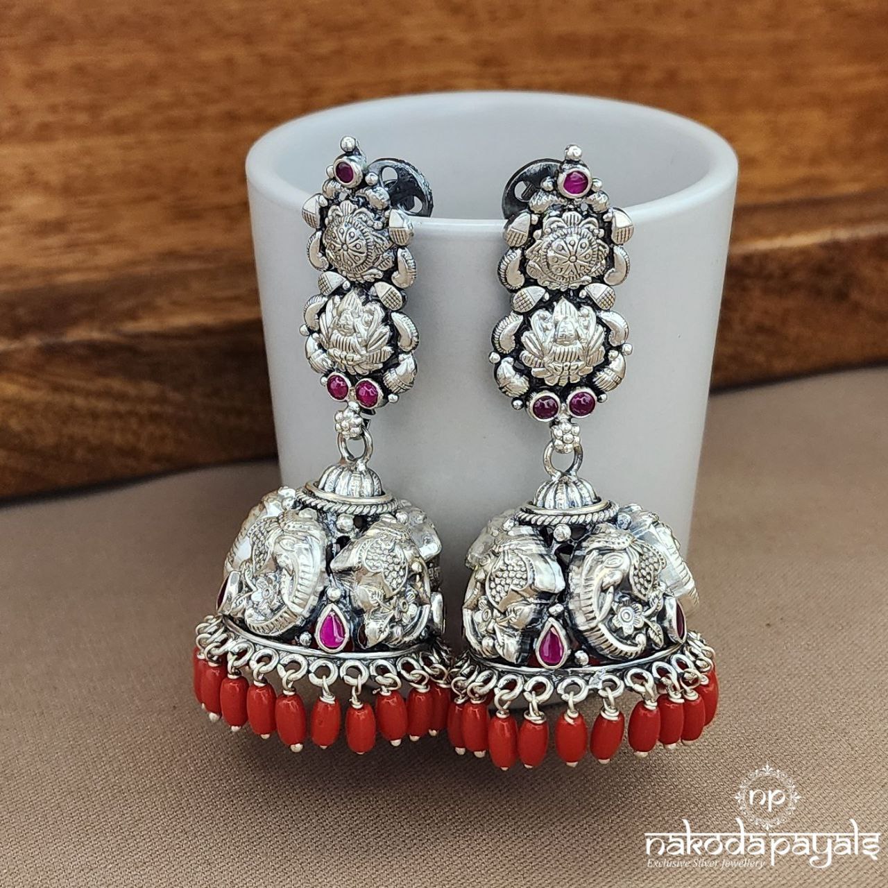 Coral Floral Lakshmi Jhumka (J1463)