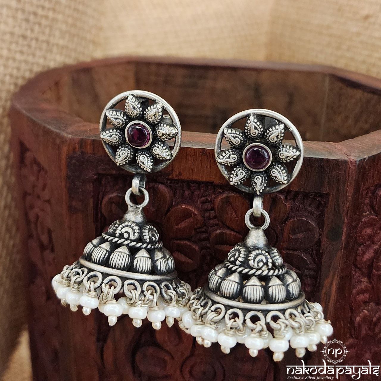 Pink Dot Flower With Pearled Jhumka (J7996)