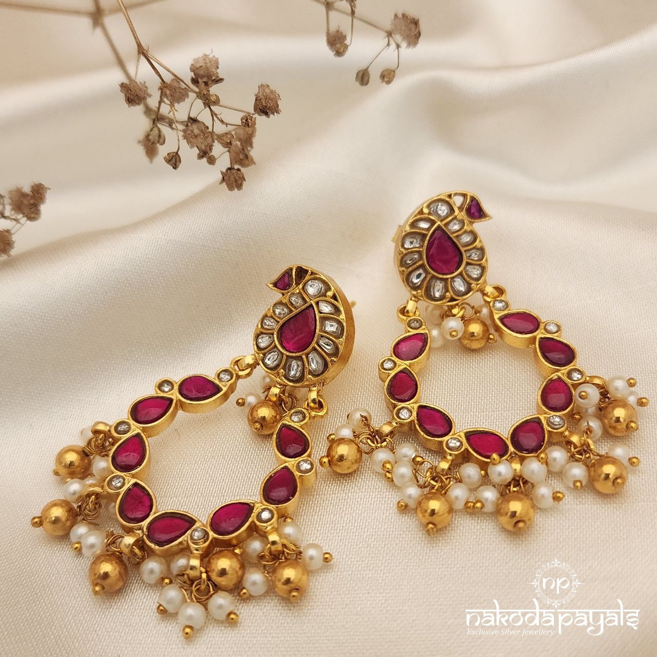 Pink & White Mango Earrings (Ge8319)