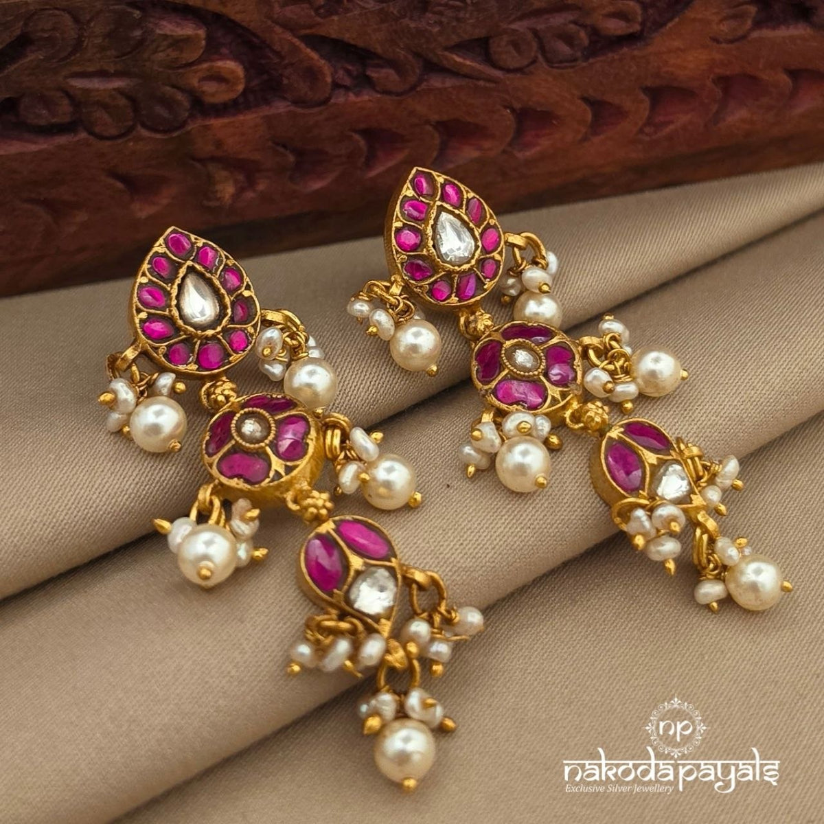 Pink Kundan Pearl Drop Chandbali (Ge11471)