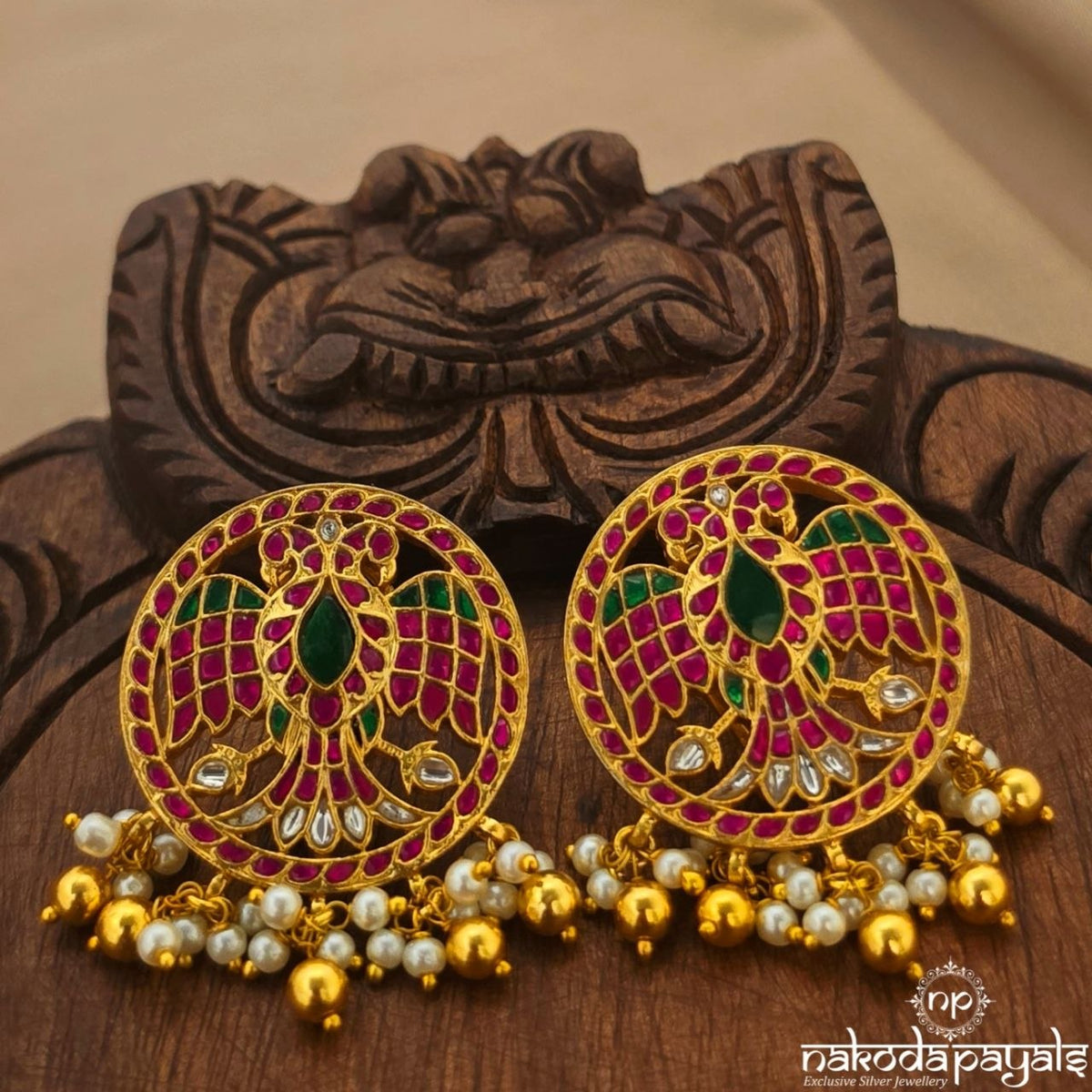 Pink Gandaberunda Kundan Studs (Ge11533)