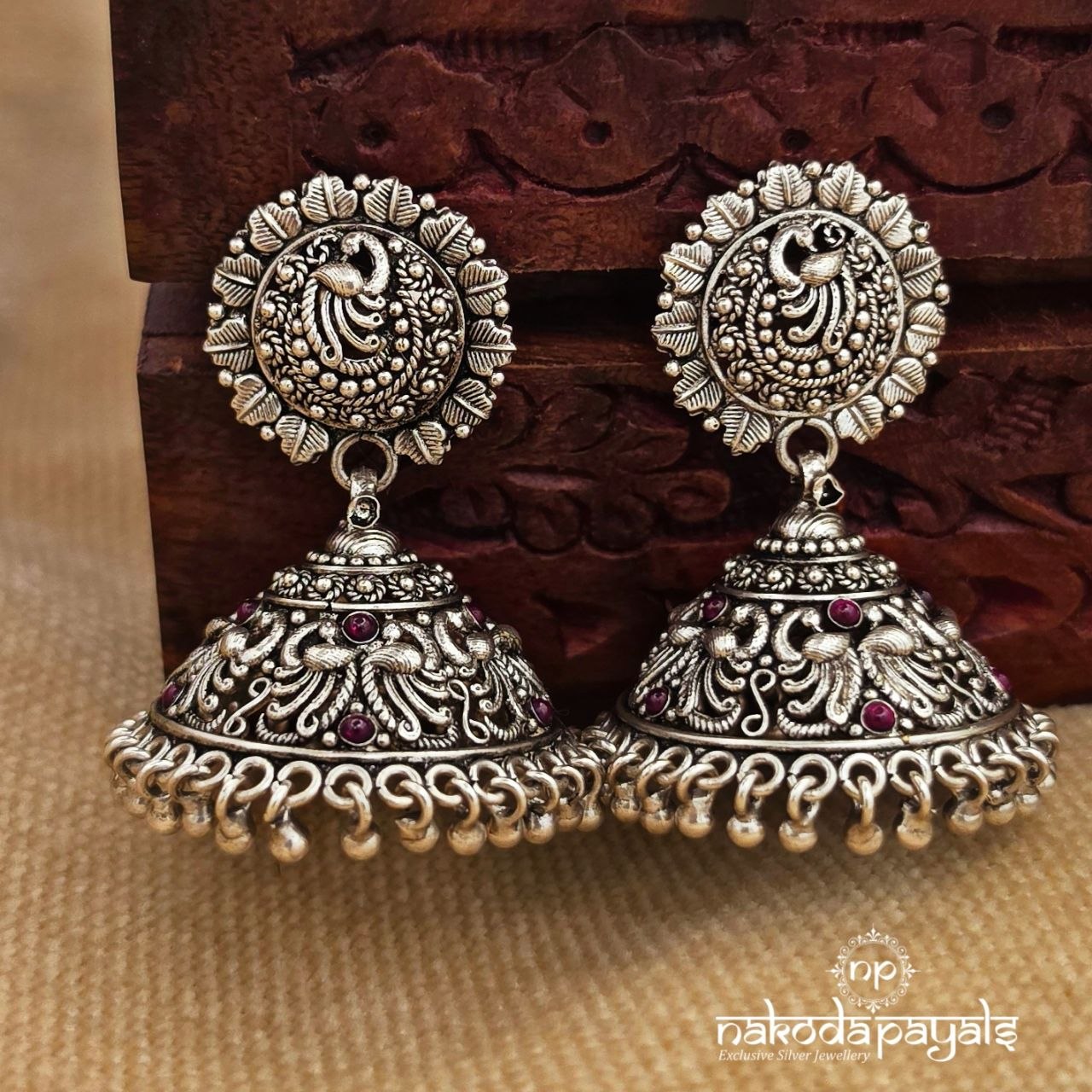 Circular Peacock Ball Drop Jhumka (J1824)