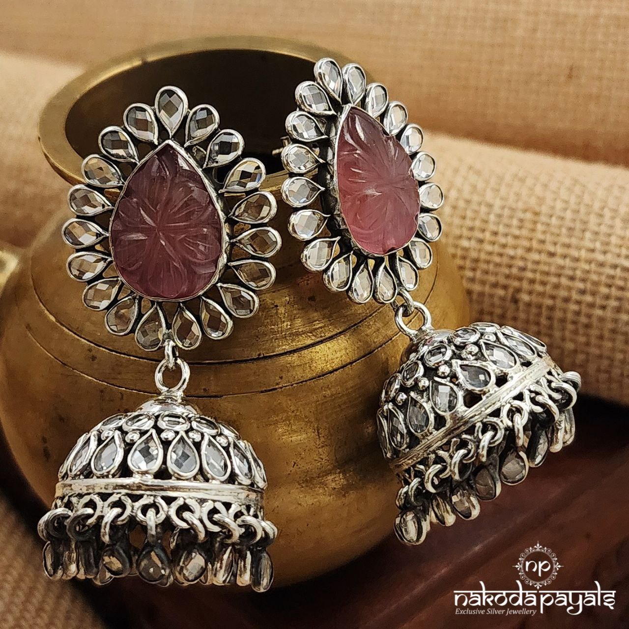Ethnic Pink Polki Jhumka (J1093)