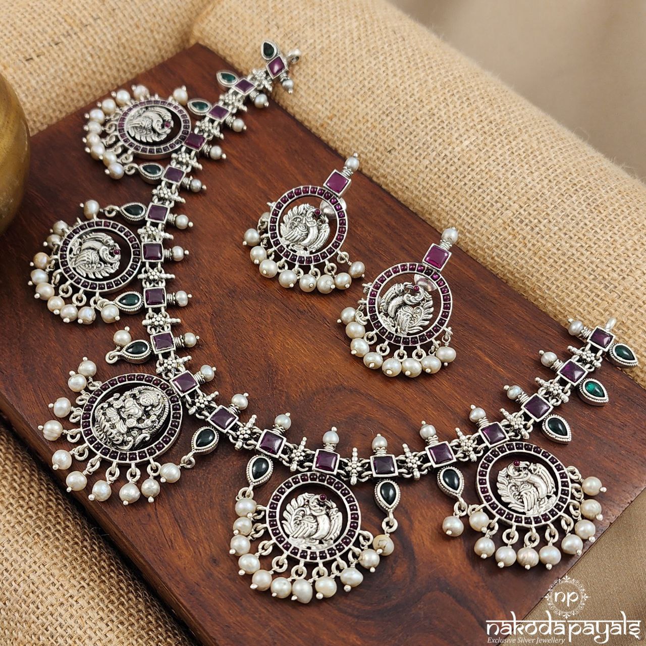 Circular Peacock Drop Neckpiece With Earrings (N10480)