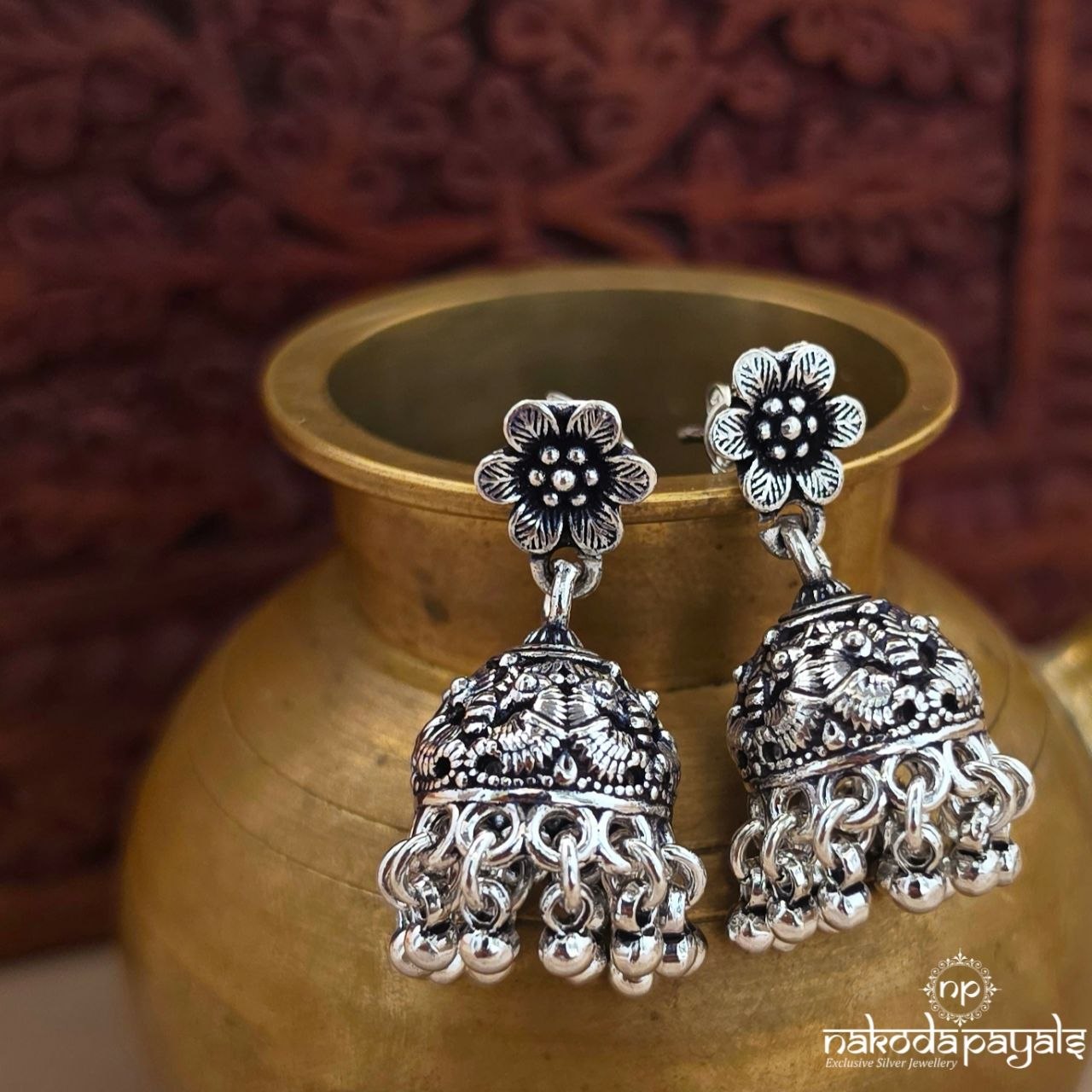 Floral Peacock Ball Drop Jhumka (J1853)