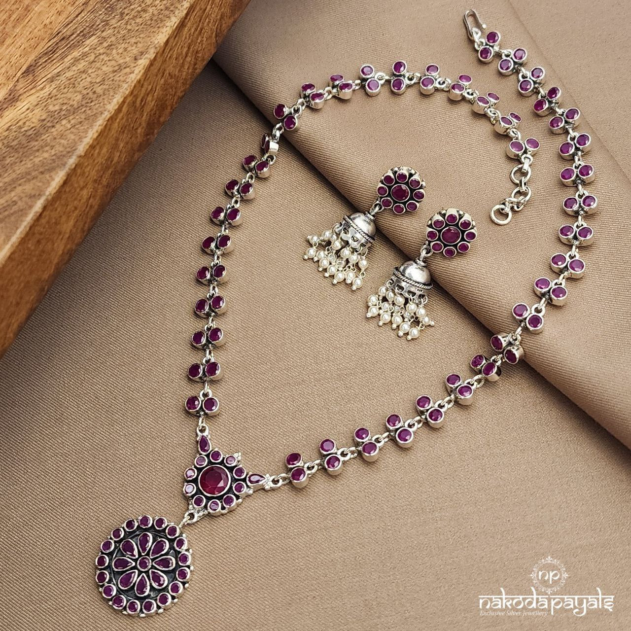 Circular Pink Neckpiece With Earrings (N11053)