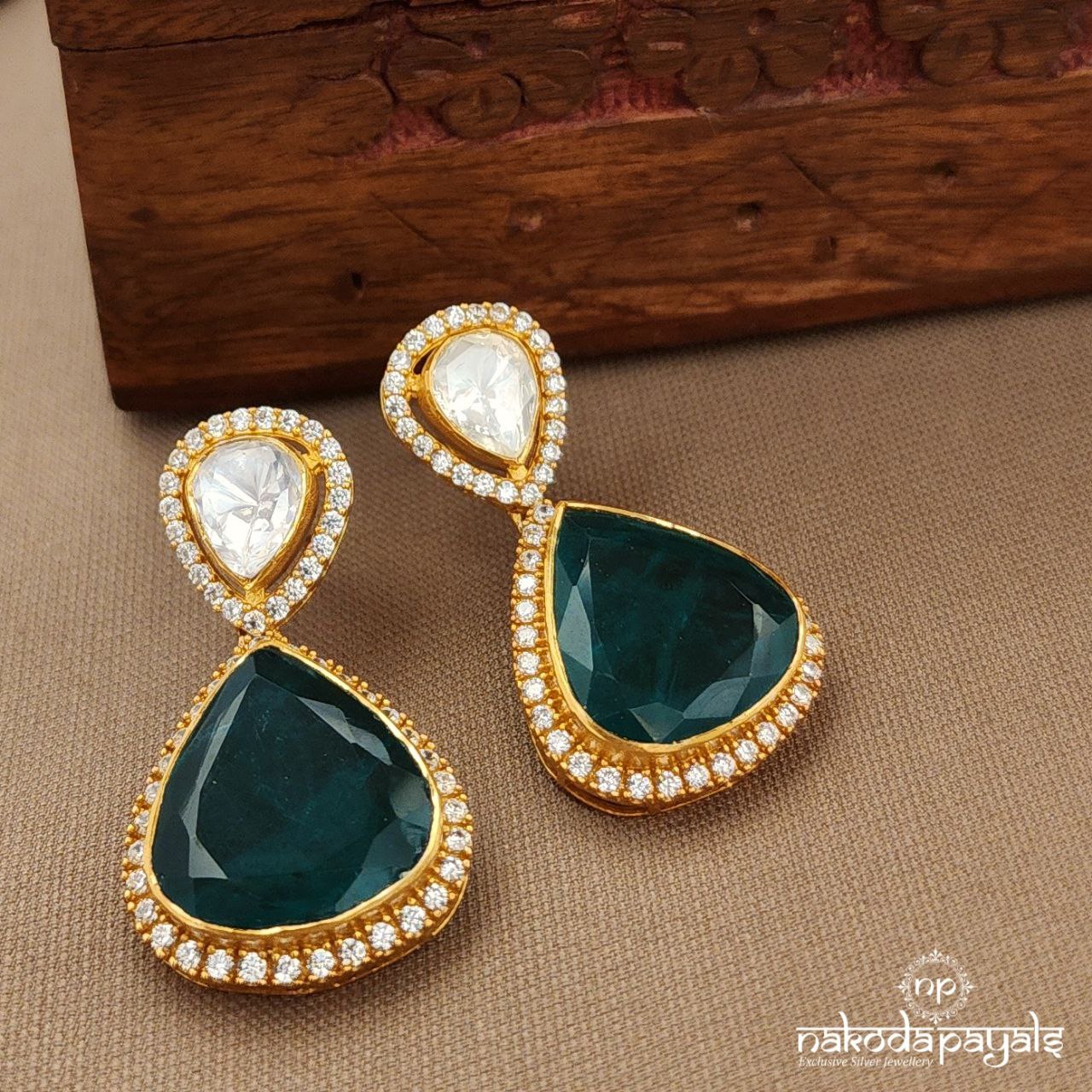 Emerald Green Moissanite Earrings (Ge10372)
